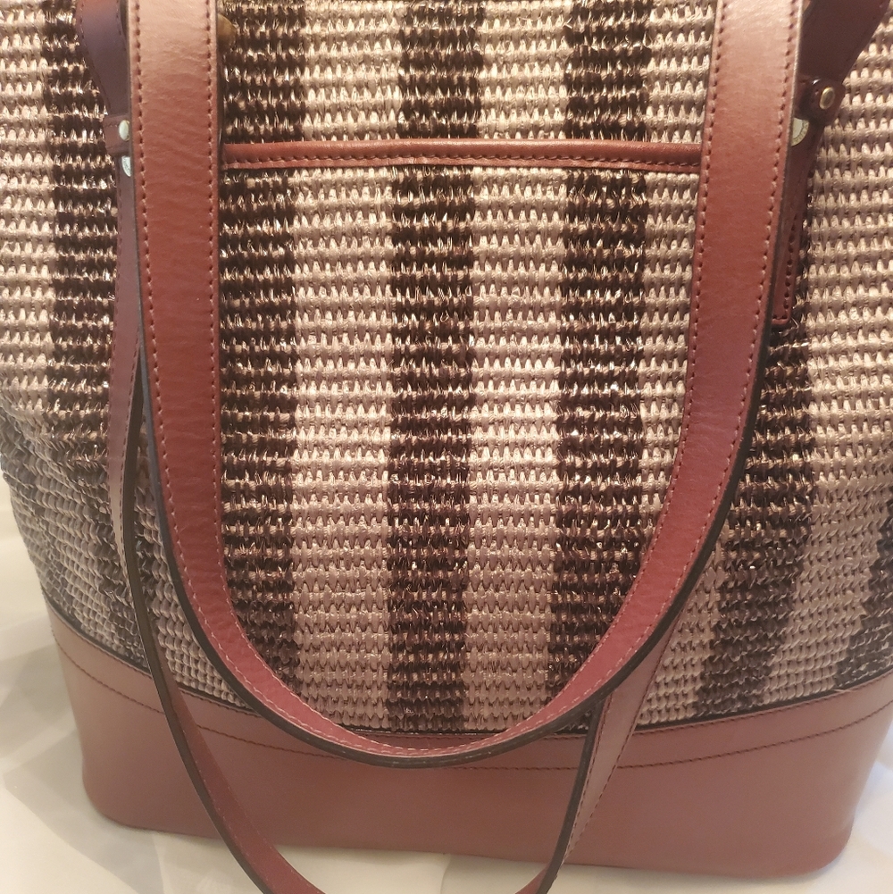 🍂BRAHMIN ASHER LEATHER & STRAW SHOULDER BAG EUC GREAT FOR SPRING - Picture 2 of 16
